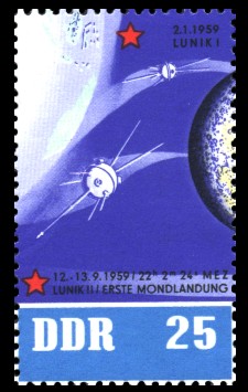 25 Pf Briefmarke: 5 Jahre sowjetische Weltraumflüge
