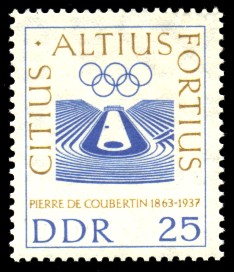 25 Pf Briefmarke: 100. Geburtstag P. de Coubertin 25 Pf Briefmarke: 100. Geburtstag P. de Coubertin