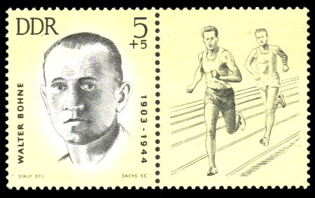 5 + 5 Pf Briefmarke: Antifaschisten - Sportler, Walter Bohne 5 + 5 Pf Briefmarke: Antifaschisten - Sportler, Walter Bohne