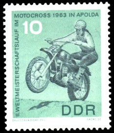 10 Pf Briefmarke: 2. Weltmeisterschaftslauf im Motocross 10 Pf Briefmarke: 2. Weltmeisterschaftslauf im Motocross