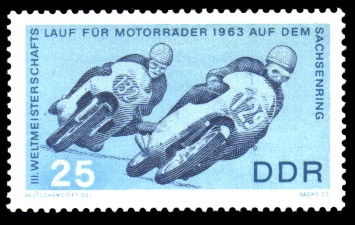 25 Pf Briefmarke: 3. Weltmeisterschaftslauf für Motorräder 25 Pf Briefmarke: 3. Weltmeisterschaftslauf für Motorräder