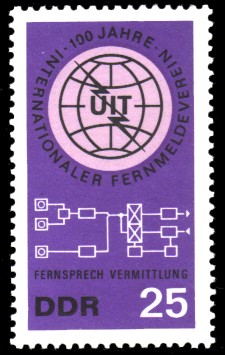 25 Pf Briefmarke: 100 Jahre Internationaler Fernmeldeverein 25 Pf Briefmarke: 100 Jahre Internationaler Fernmeldeverein
