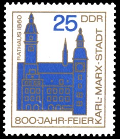 25 Pf Briefmarke: 800 Jahre Karl-Marx-Stadt