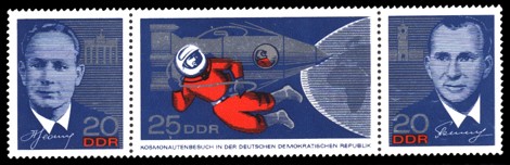 Briefmarke: Dreierstreifen: Kosmonautenbesuch in der DDR Briefmarke: Dreierstreifen: Kosmonautenbesuch in der DDR