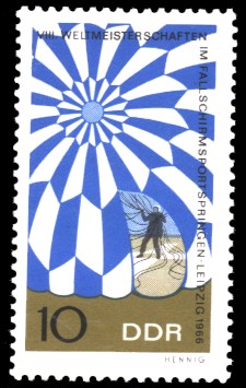10 Pf Briefmarke: Fallschirmspringen