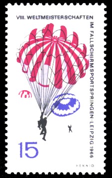 15 Pf Briefmarke: Fallschirmspringen