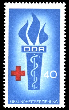 40 Pf Briefmarke: Popularisierung des Blutspendewesens, der internationalen Zusammenarbeit und der Gesundheitserziehung