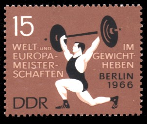 15 Pf Briefmarke: Welt- und Europameisterschaften im Gewichtheben 15 Pf Briefmarke: Welt- und Europameisterschaften im Gewichtheben