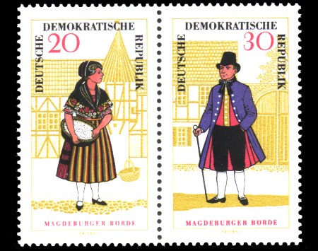 20 Pf / 30 Pf Briefmarke: Zusammendruck Volkstrachten / Trachtenpaar 20 Pf / 30 Pf Briefmarke: Zusammendruck Volkstrachten / Trachtenpaar