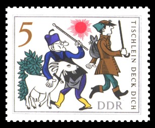 5 Pf Briefmarke: Märchen ‘Tischlein deck dich’ 5 Pf Briefmarke: Märchen ‘Tischlein deck dich’