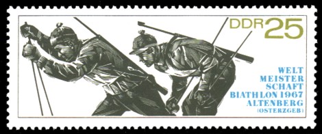 25 Pf Briefmarke: Biathlon - Weltmeisterschaften