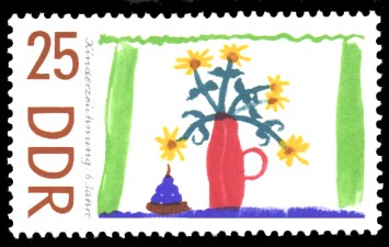 25 Pf Briefmarke: Kinderzeichnungen, Blumen