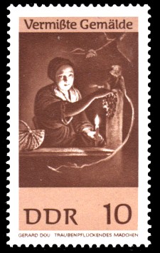 10 Pf Briefmarke: Vermißte Gemälde, Traubenpflückendes Mädchen