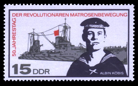 15 Pf Briefmarke: 50. Jahrestag der revolutionären Matrosenbewegung, Albin Köbis