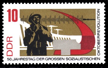 10 Pf Briefmarke: 50 Jahre Oktoberrevolution