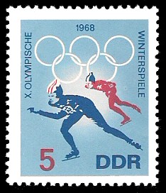 5 Pf Briefmarke: X. Olympische Winterspiele 1968, Eisschnellauf 5 Pf Briefmarke: X. Olympische Winterspiele 1968, Eisschnellauf