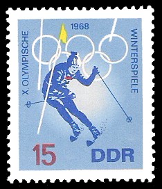 15 Pf Briefmarke: X. Olympische Winterspiele 1968, Skislalom 15 Pf Briefmarke: X. Olympische Winterspiele 1968, Skislalom