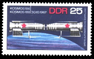 25 Pf Briefmarke: Raumfahrt, Erste automatische Kopplung 25 Pf Briefmarke: Raumfahrt, Erste automatische Kopplung
