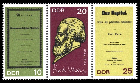  Briefmarke: Dreierstreifen - 150. Geburtstag Karl Marx