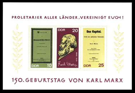 Briefmarke: Block - 150. Geburtstag Karl Marx Briefmarke: Block - 150. Geburtstag Karl Marx