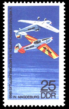 25 Pf Briefmarke: V. Motorkunstflugweltmeisterschaften 25 Pf Briefmarke: V. Motorkunstflugweltmeisterschaften