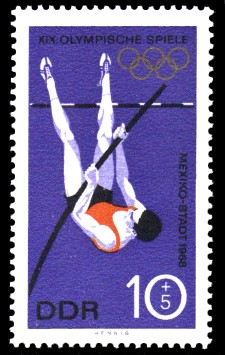 10 + 5 Pf Briefmarke: XIX. Olympische Sommerspiele, Stabhochsprung 10 + 5 Pf Briefmarke: XIX. Olympische Sommerspiele, Stabhochsprung