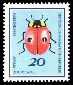 20 Pf Briefmarke: Nützliche Käfer, Marienkäfer 20 Pf Briefmarke: Nützliche Käfer, Marienkäfer