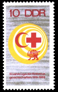10 Pf Briefmarke: 50 Jahre Liga der Rotkreuzgesellschaften