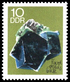 10 Pf Briefmarke: Minerale, Fluorit (Sammlung der Bergakademie Freiberg) 10 Pf Briefmarke: Minerale, Fluorit (Sammlung der Bergakademie Freiberg)
