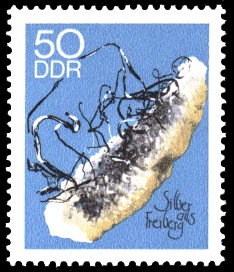 50 Pf Briefmarke: Minerale, Silber (Sammlung der Bergakademie Freiberg)