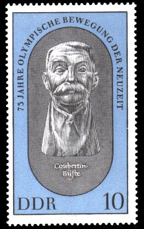 10 Pf Briefmarke: 75 Jahre Olympische Bewegung der Neuzeit 10 Pf Briefmarke: 75 Jahre Olympische Bewegung der Neuzeit