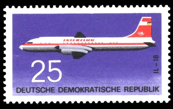 25 Pf Briefmarke: Flugzeugtypen, Interflug IL-18