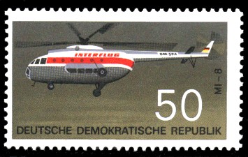 50 Pf Briefmarke: Flugzeugtypen, Interflug Mi-8