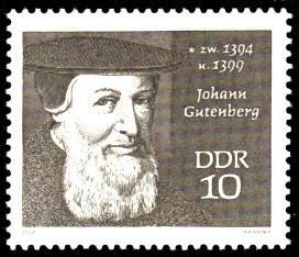 10 Pf Briefmarke: Bedeutende Persönlichkeiten, Johann Gutenberg 10 Pf Briefmarke: Bedeutende Persönlichkeiten, Johann Gutenberg
