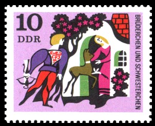 10 Pf Briefmarke: Deutsche Märchen, Brüderchen und Schwesterchen 10 Pf Briefmarke: Deutsche Märchen, Brüderchen und Schwesterchen