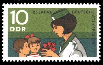 10 Pf Briefmarke: 25 Jahre Deutsche Volkspolizei 10 Pf Briefmarke: 25 Jahre Deutsche Volkspolizei