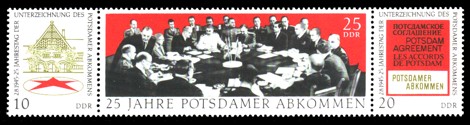 Briefmarke: Dreierstreifen - 25 Jahre Potsdamer Abkommen Briefmarke: Dreierstreifen - 25 Jahre Potsdamer Abkommen