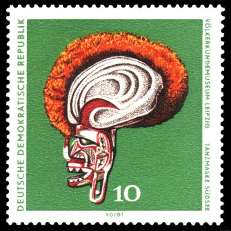 10 Pf Briefmarke: Völkerkundemuseum Leipzig, Tanzmaske