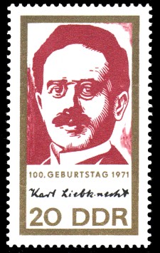20 Pf Briefmarke: 100. Geburtstag Karl Liebknecht und Rosa Luxemburg 20 Pf Briefmarke: 100. Geburtstag Karl Liebknecht und Rosa Luxemburg