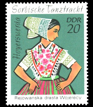 20 Pf Briefmarke: Sorbische Tanztrachten, Hoyerswerda 20 Pf Briefmarke: Sorbische Tanztrachten, Hoyerswerda