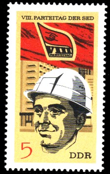 5 Pf Briefmarke: VIII. Parteitag der SED, Bauarbeiter 5 Pf Briefmarke: VIII. Parteitag der SED, Bauarbeiter