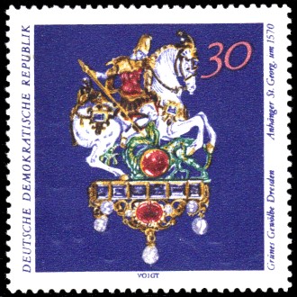 30 Pf Briefmarke: Grünes Gewölbe Dresden, Anhänger St.Georg 30 Pf Briefmarke: Grünes Gewölbe Dresden, Anhänger St.Georg