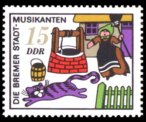 15 Pf Briefmarke: Märchen, Bremer Stadtmusikanten