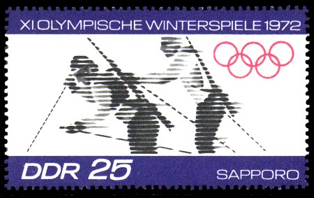 25 Pf Briefmarke: XI.Olympische Winterspiele 1972, Biathlon 25 Pf Briefmarke: XI.Olympische Winterspiele 1972, Biathlon