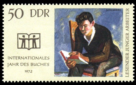 50 Pf Briefmarke: Internationales Jahr des Buches