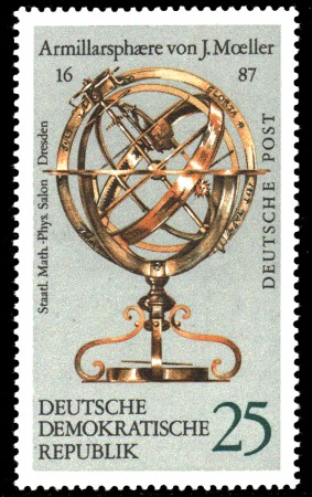 25 Pf Briefmarke: Erd- und Himmelsgloben, Armillarsphre