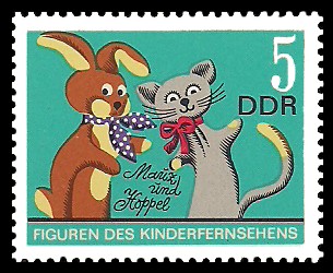 5 Pf Briefmarke: Figuren des DDR Kinderfernsehens, Mauz und Hoppel