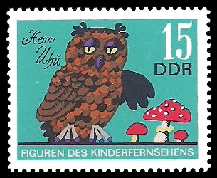 15 Pf Briefmarke: Figuren des DDR Kinderfernsehens, Uhu