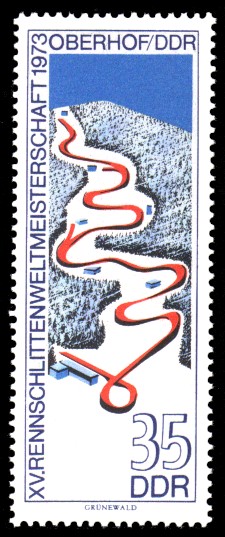 35 Pf Briefmarke: XV. Rennschlitten-Weltmeisterschaft 35 Pf Briefmarke: XV. Rennschlitten-Weltmeisterschaft