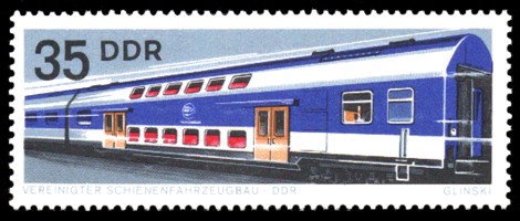 35 Pf Briefmarke: Vereinigter Schienenfahrzeugbau, Doppelstockpersonenwagen